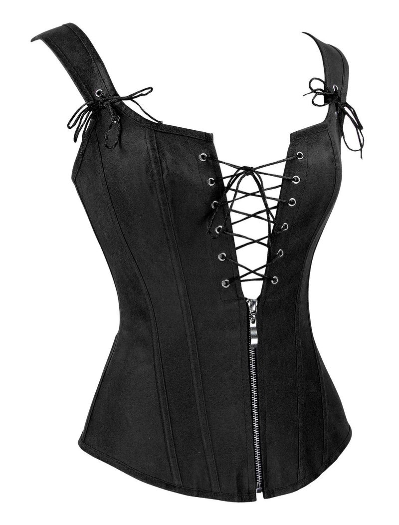Charmian Women's Renaissance Lace Up Steampunk Vintage Boned Bustier Corset Top with Garters Black XXXXXX-Large - Image 2